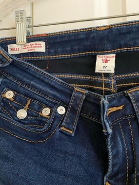 True Religion Dark Indigo Halle Super Skinny Jeans with Contrast Stitching